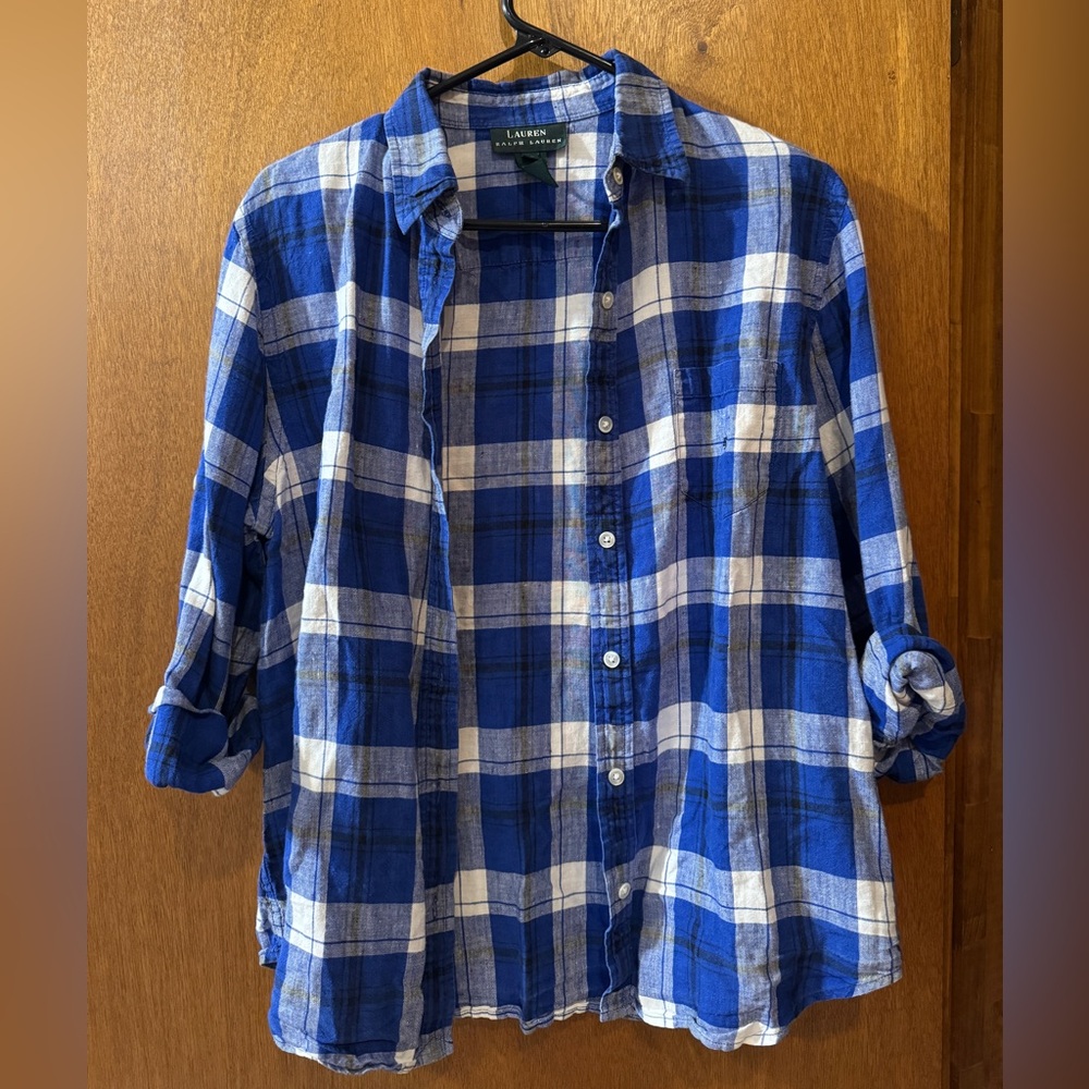 Ralph Lauren Blue and White Linen Shirt